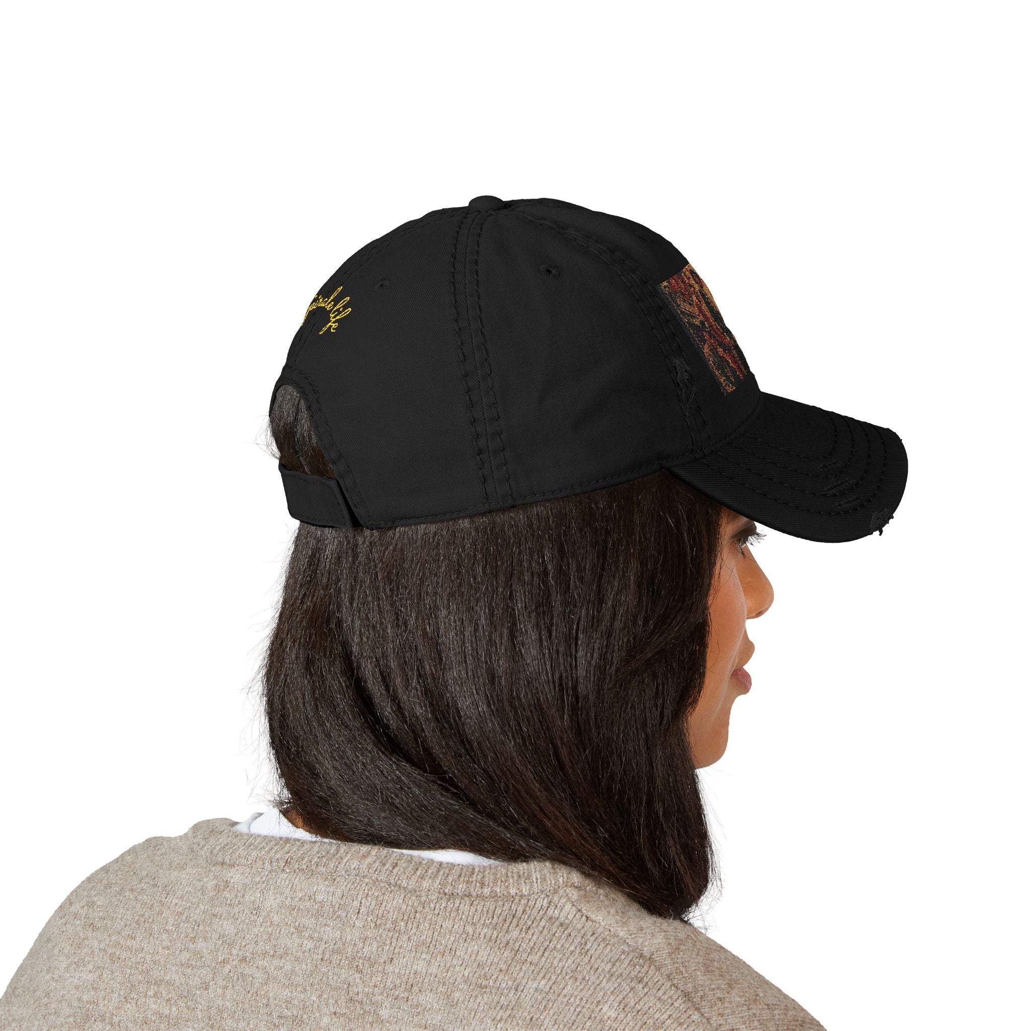Distressed Embroidered Dad Hat — Harlem Vintage — Retro Harlem Street Scene Graphic& “Spirale Life” Script