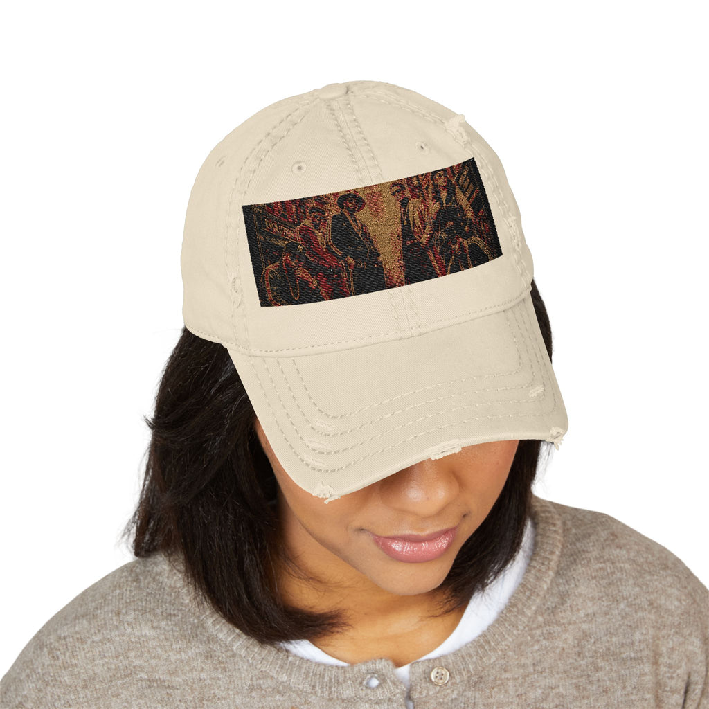 Distressed Embroidered Dad Hat — Harlem Vintage — Retro Harlem Street Scene Graphic& “Spirale Life” Script