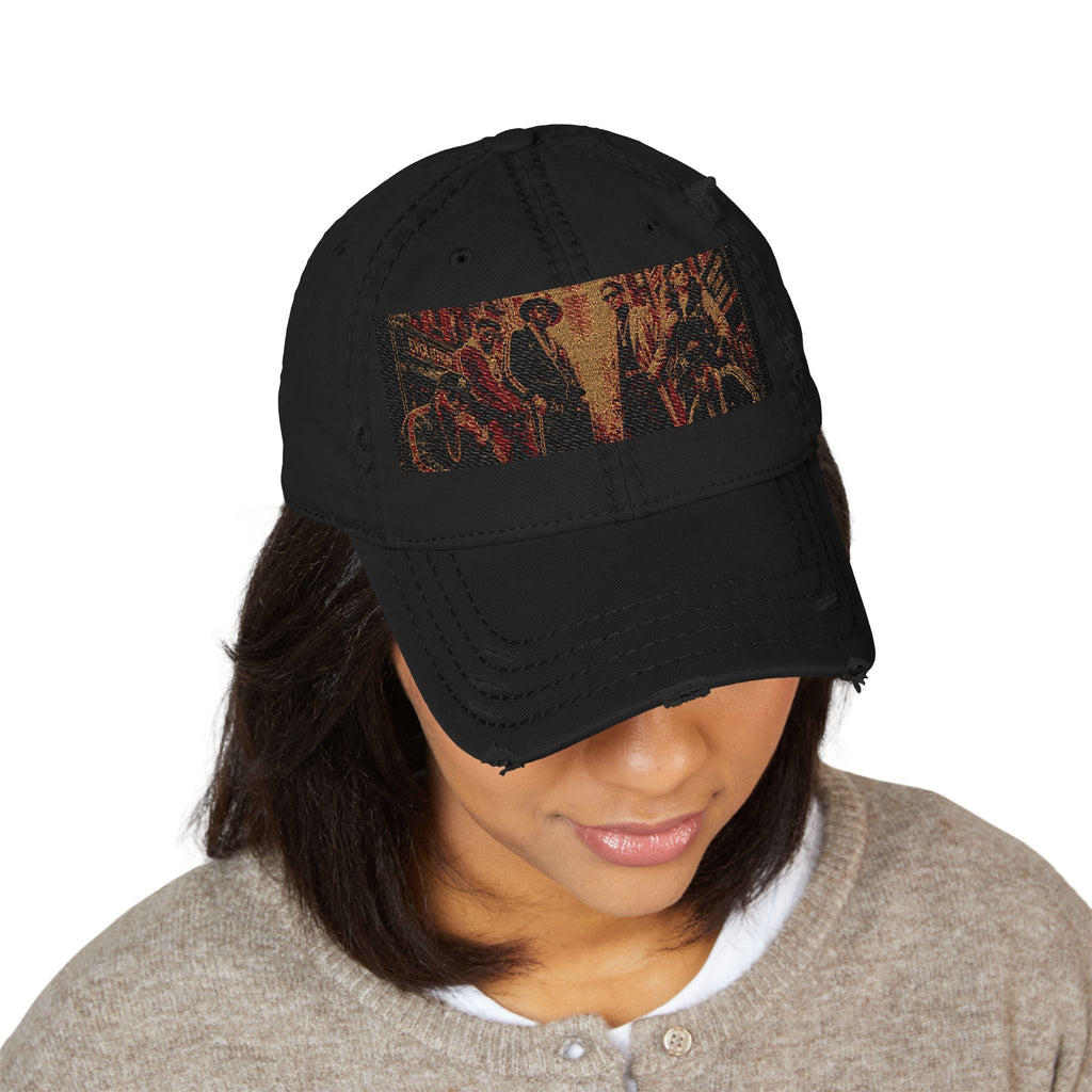 Distressed Embroidered Dad Hat — Harlem Vintage — Retro Harlem Street Scene Graphic& “Spirale Life” Script