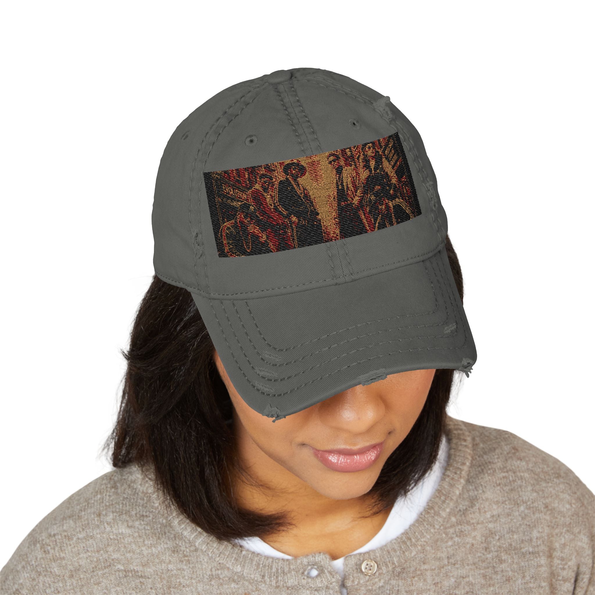 Distressed Embroidered Dad Hat — Harlem Vintage — Retro Harlem Street Scene Graphic& “Spirale Life” Script